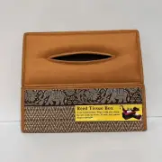 Vintage Rectangle Thai Elephant Reed Brown Silk Tissue Napkin Box Holder 10x5x4