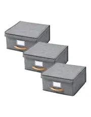 [Takara] Kicho Fabric Collapsible Storage Box With Lid 3 Pack 30x30x16cm in Grey