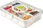 Plastic Divided Serving Tray with Lid and Handle Snack Box Charcuterie Container Portable Snack Platters Organizer for Candy, Fruits, Snacks, Nuts, for Party, Entertaining, Picnic (8 compartments)