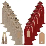 12 Pcs Burlap Wine Bottle Gift Bags with Drawstrings Tags & Ropes 750ml