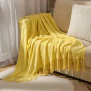 127x176cm Acrylic Knitted Throw Blanket Lightweight and Soft Cozy Decorative Woven Blanket with Tassels for Travel Couch Bed Sofa