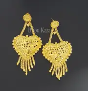 Gold Ohrringe 24 Karat vergoldet Altin Küpe Bollywood Herz Ohrstecker Indien