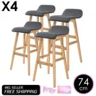 La Bella 4 Set Wooden Bar Stool 74cm Sophia Fabric Dining Chairs Kitchen - Grey
