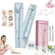 Comfort 2 in 1 Electric Lady Shaver, Ezme Razor, Dual Head Shaver Women, Bikini & Body Shaving - 2 in 1 Double-Headed Waterproof Wet and Dry - Ladies Underarm Face Lip Legs Hands Hair Trimmer (Blue)