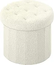 VewePata Round Storage Ottoman Foot Stool, Faux Teddy Tufted Ottoman with Storage, Foot Rest for Living Room Bedroom or Dorm(13.7x13.7x13 inches, Cream White)