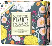 Where The Polka Dots Roam Dark Floral Bedsheets Queen Size, Super Soft Wrinkle Resistant Bedding Set for Boho Room Décor, Premium Floral White Queen Bed Sheets for Girls, Teens and Master Bedrooms