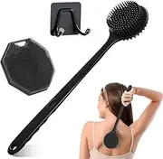 3 in 1 Silicone Body Brush Set, Long Handle Cleansing Skin Brush and Bath Body Scrubber with Double-ended Hook, Double Sided Shower Brush for Shower for Men and Women