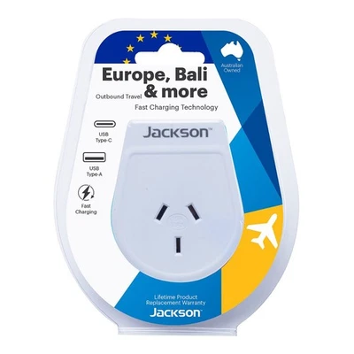 NEW Go Travel Slim Euro & Bali Outbound Travel Adaptor USB-A + USB-C By Anaconda