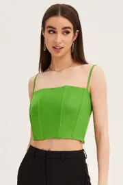Green Mesh Sleeveless Corset Detail Singlet Top - Size M, Women's Singlet