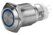 1/2" Silver Momentary Stainless Steel Switch w/ Blue Halo Push Button 12mm 12V
