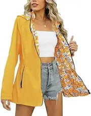 [PTBNRDC] Women Casual Reversible Floral Print Jacket Hooded Spring Fall Fashion, Lightweight Thin Coat