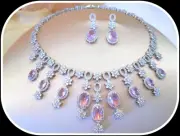 kunzite gemstone moissanite ladies glamour 18k gold filled Necklace Earring Set