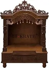 Wooden Temple| Mandir with Drawer | Temple Puja Mandir for Home & Office | Pooja Ghar| Rosewood Wooden mandir (DESIGN 37) (LIGHT BROWN, 46 X 30 X 16 INCH)