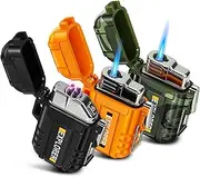 Lafagiet 3 Pack of Electric Lighter+Torch Lighters, USB C Recharge, Butane Gas Refill, Waterproof Windproof Lighters for Candle, Camping, Survival Tactical Gear, Gifts for Men (No Gas)