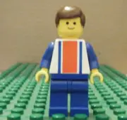 LEGO MINI–TOWN CLASSIC-VERTICAL RED & BLUE-BROWN HAIR – VERY GENT USED