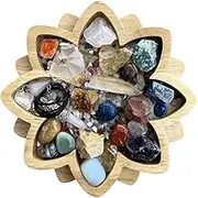 Wooden Lotus Crystal Tray for Stones - Display Your Crystals & Healing Stones - Crystal Holder for Stones Display - Crystal Organizer Bowl for Jewelry, Stones (7.87" x 7.87" x .98') (Rubber Wood)