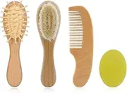 4PC Baby Comb Set-Soft Bristle Goat Hair Brush for Kids,Toddler Hair Brush Grooming Kit for Newborns & Toddlers,Wooden Baby Hair Brushes