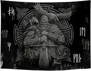 ST SoleMe.Tc Norse Viking Tapestry Odin Warrior Sword Axe Raven Tapestries Square Knot Tattoo Art Wall Hanging Nordic Meditation Runes for Men Bedroom Aesthetic Room Home Decor 80" X 60"