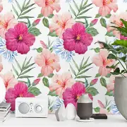 Hibiscus flower removable Wallpaper Floral pink mural Self Adhesive Peel & Stick