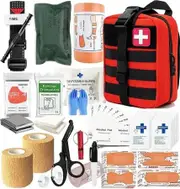 Camp Hike Hurt Injury EDC Kit Military Medical First Kits with Tourniquet Emergency Survival Bag for Camping Gear Supplies Hiking Christmas Gift COL Red
