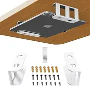 BYMECOST Under Desk Laptop Storage Mount, Metal Under Desk Device Holder, for Devices Up to 2.4" Thick, MacBook, Mini, Keyboard, Router, with Anti-Scratch Silicone (White)