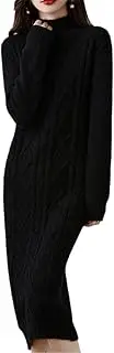 [Zozogag] Thickened Twisted Flowers High Collars Cashmere Knitted Women Dresses Elasticity Soft Sweaters 100% Wool Pullovers