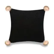 Black Machine Knit With Pom Poms And Feather Down Insert Pillow
