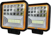 ALAGPNPMZH 2pcs 4 Inch Off Road LED Light Bar 72W 126W Work Light 12V 24V White With Yellow Halo For Tractors Truck Bus Boat Fog Light Car Lamp assembly(126W Square 2pcs)
