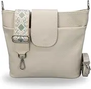 [Brise Art] Brise Women's Genuine Leather Ellie Shoulder Bag Handmade Crossbody Bag with Leather Strap + Optional Widths Patterned Straps 7 Compartments Waterproof Stylish Made in Italy Shoulder Bag, Beige2