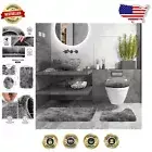 Stylish Soft Microfiber Bath Rug Set - 3 Pieces, Non-Slip and Machine Washable