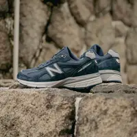 在飛比找Yahoo奇摩購物中心優惠-NEW BALANCE 慢跑鞋 NB 990 V4 海軍藍 