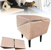 Split Ottoman Dog Ramp, Folding Dog Stairs, All in One Dogs Ramp and Ottoman, for 13.8" H Chair, Bed, Couch, Pet Steps, Outdoor Porch Steps (Khaki (Cotton and Linen), one Size)