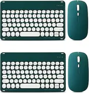 2 Pack Bluetooth Keyboard and Mouse Combo for iPad - Rechargeable Wireless Keyboard & Mouse Compatible with iPad 9th/8th Gen, iPad Pro/Air/Mini, iPhone14/13/12 Pro, Round Keys Green Hill