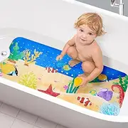 Baby Bath Mat for Tub Non Slip Kids, 40 X 16 Inch Extra Long Bathtub Mat with Drain Holes and Suction Cups, Anti Slip Shower Mat Machine Washable, Submarine Park
