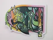 Cool STICKER ~ BLUE HERON Bird with Dreamy, Trippy Colors by Artist Sarah Thran