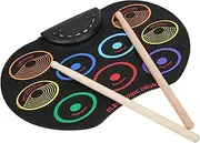 Electronic Drum Set, Portable Foldable Roll Up Practice Pads, 3 Tones 12 Rhythms 12 Demo Songs, Built-In Speaker, Pedals, Sticks, Colorful Electric Kit for Beginner Kids