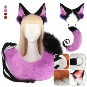 Fluffy Fox Ear Headband Long Tail Faux Fur Animal Cosplay Costume Props Party