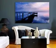 Time lapse Framed Canvas prints Purple bridge sunset beach modern wall art