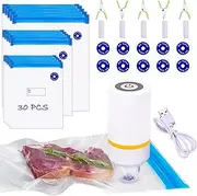 [KOSBON] Sous Vide Bags, 42 PCS Electric Vacuum Sealer Food Vacuum Sealer & Reusable Vacuum Food Storage Bags for Anova, Joule Cookers -30 PCS Reusable Vacuum Sealer Bags,5 Clips & 5 Sealing Clips,Rechargeable Vacuum Sealer Set