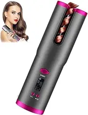 Automatic Curling Iron, Auto Hair Curler with LCD Temperature Display and Timer, 6 Adjustable Temperatures, USB Rechargeable Anti-Tangle Hair Curling Wand,Gray
