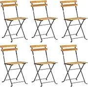 'vidaXL Folding Garden Chairs - 6 Piece Steel and Acacia Wood Chair Set in Brown Black - Space Saving Patio and Outdoor Seating with Easy Assembly