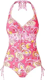 [Joe Browns] Women's Recycled Content Bright Paisley Floral Wrap Front Halter Swimsuit One Piece