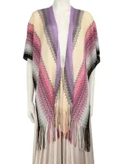 Zig Zag Striped Tassel Poncho