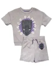 Boys 2pc Gray & Purple Black Panther Sweatshirt Top & Shorts Set