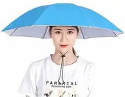 Umbrella Hat,Rainbow Adult Cap with Head Strap,Sun Umbrella,Portable Folding Waterproof Headwear for Beach,Golf, Hiking- Sky Blue||69cm