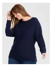 [Taking Shape] Natural Pindot Jumper Navy/jade