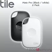 GENUINE Tile Mate Pro Bluetooth Tracker 2 Pack Replaceable Battery Black White