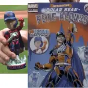 NY METS PETE ALONSO MARVEL SUPERHERO BOBBLEHEAD & COMIC BOOK SGA 2021 POLAR BEAR