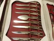 Art Deco Boxed Set 19 Piece Sheffield English Stainless Steel Carving Knife Set