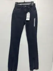 ZARA The Olivia Women’s Size 6 Inseam 36 Black Jeans Split Hem Straight Leg